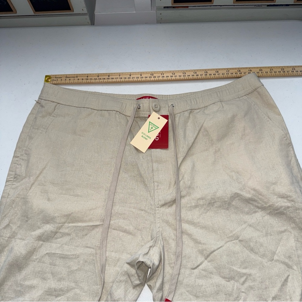 Guess Men's Linen Shorts khaki Size Xl Beige Drawstring New NWT Pockets - Picture 5 of 12